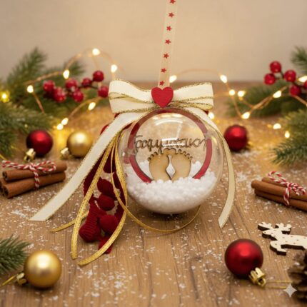 Χειροποίητη Χριστουγεννιάτικη Μπάλα Plexiglass με Πατουσάκια & Όνομα Μωρού Χειροποίητη Χριστουγεννιάτικη Μπάλα Plexiglass με Πατουσάκια & Όνομα Μωρού