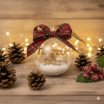 Χειροποίητη Χριστουγεννιάτικη μπάλα 6cm Παππούς Γιαγιά, Καρώ Κόκκινο / Κυπαρισσί