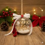 Χειροποίητη Χριστουγεννιάτικη μπάλα 8cm με ονόματα, Κόκκινο / Λευκό