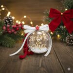 Χειροποίητη Χριστουγεννιάτικη μπάλα 8cm με ονόματα, Κόκκινο / Λευκό