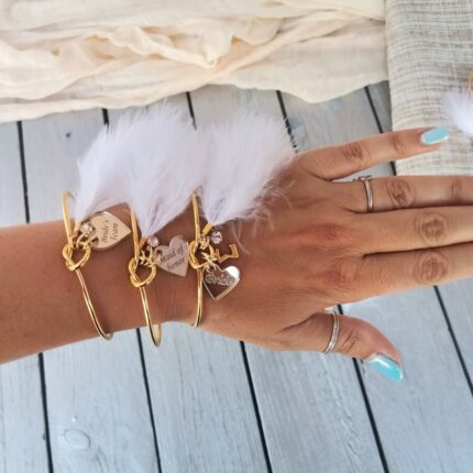 Χειροποίητα Βραχιόλια Bachelorette με Φτερά, Strass & Καρδιά με Χάραξη