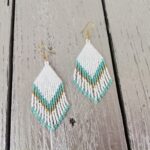 Χειροποίητα Σκουλαρίκια Boho με χάντρες Miyuki Λευκό Τυρκουάζ