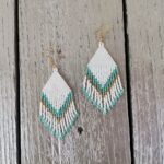 Χειροποίητα Σκουλαρίκια Boho με χάντρες Miyuki Λευκό Τυρκουάζ