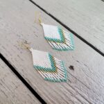 Χειροποίητα Σκουλαρίκια Boho με χάντρες Miyuki Λευκό Τυρκουάζ