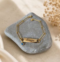 Χειροποίητο Ατσάλινο Βραχιόλι Ταυτότητα με Όνομα & Κρύσταλλο | Paperclip Chain