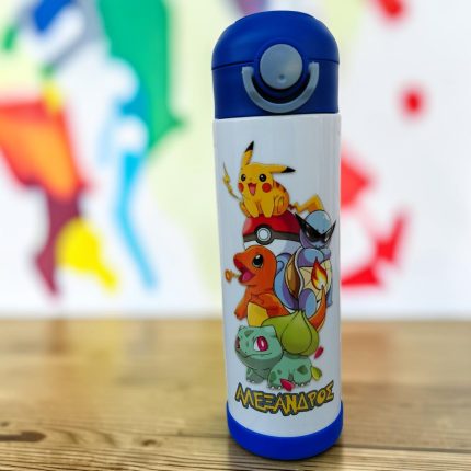 Ανοξείδωτο Παιδικό Παγούρι Θερμός Pokemon 500ml με Όνομα & Καλαμάκι – Γαλάζιο