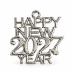Μεταλλικό Κρεμαστό Happy New Year 3cm – Ασημί | Πακέτο 3 Τεμαχίων